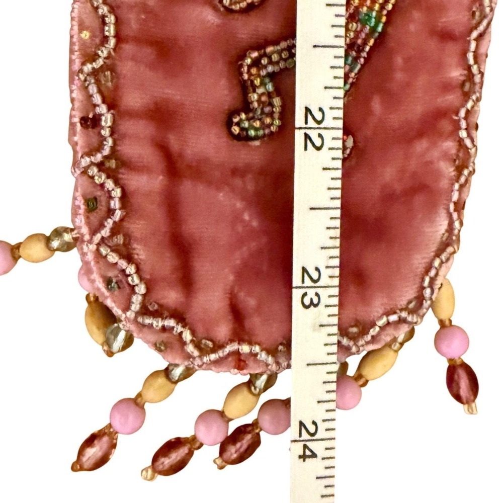 Vintage Pink Velvet Beaded Kokopelli Pouch Necklace Boho Crossbody Mini Bag 90s - Picture 12 of 12